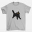 Camiseta Cinza Básica estampa de gato preto