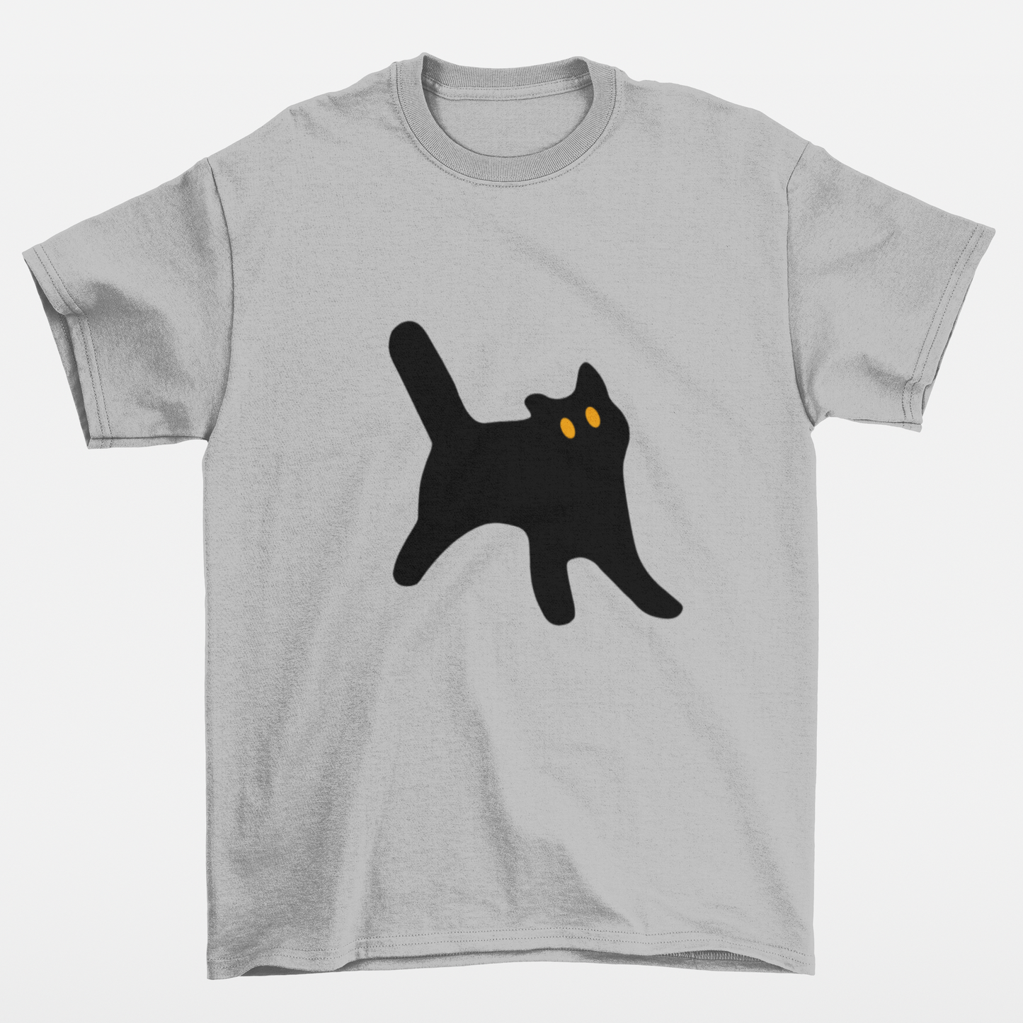 Camiseta Cinza Básica estampa de gato preto