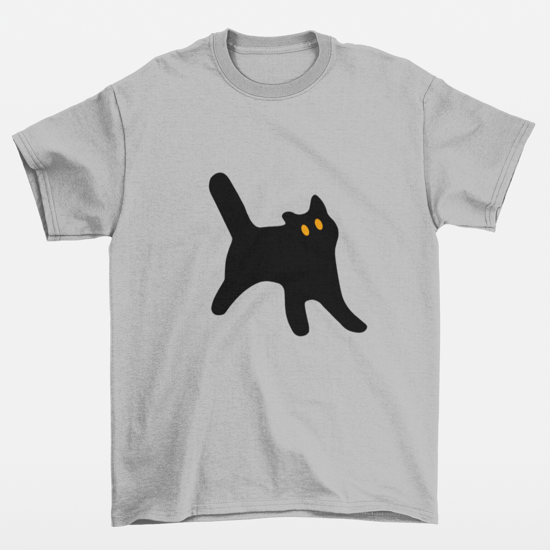 Camiseta Cinza Básica estampa de gato preto