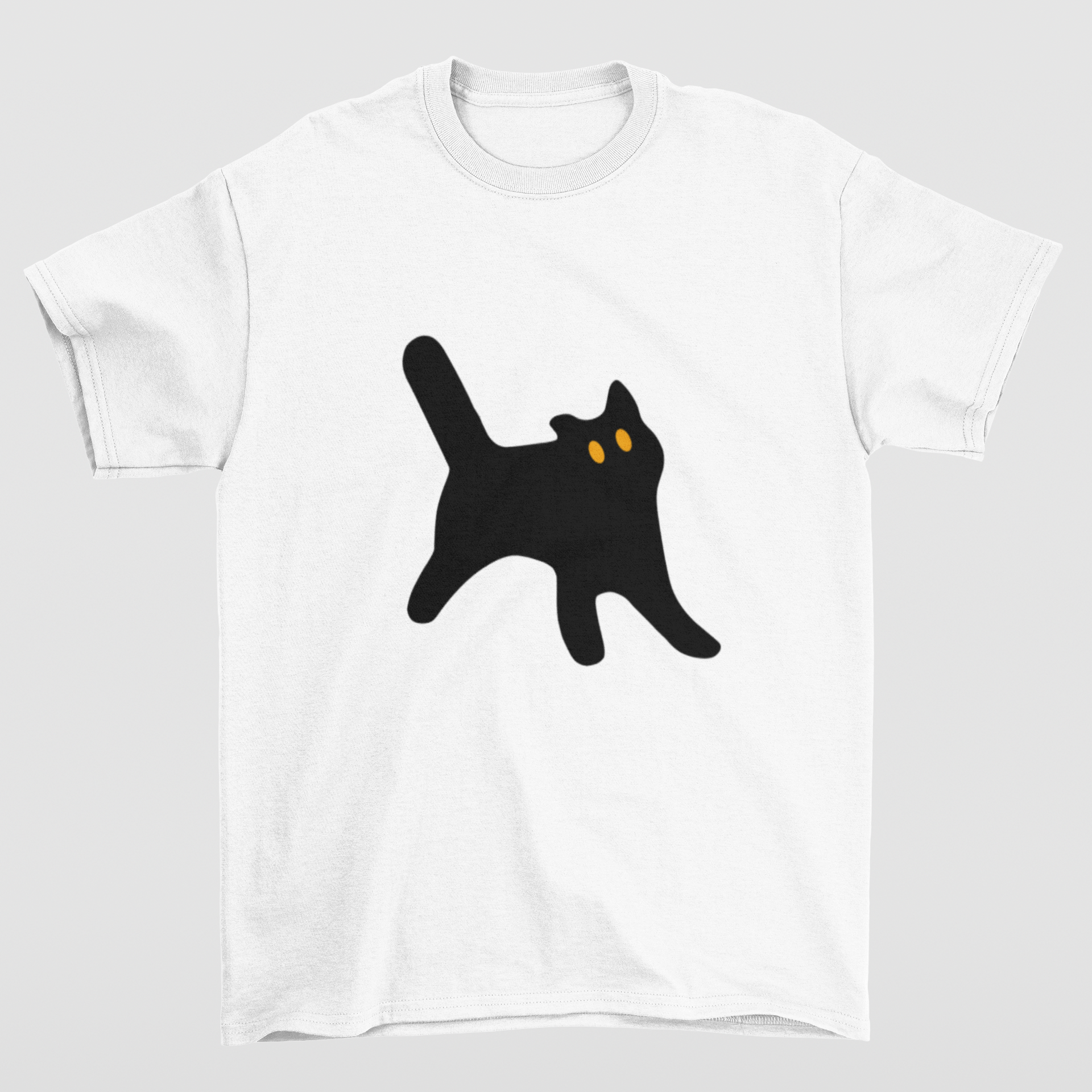 Camiseta Branca Básica estampa de gato preto