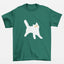 Camiseta Verde Básica estampa de gato branco