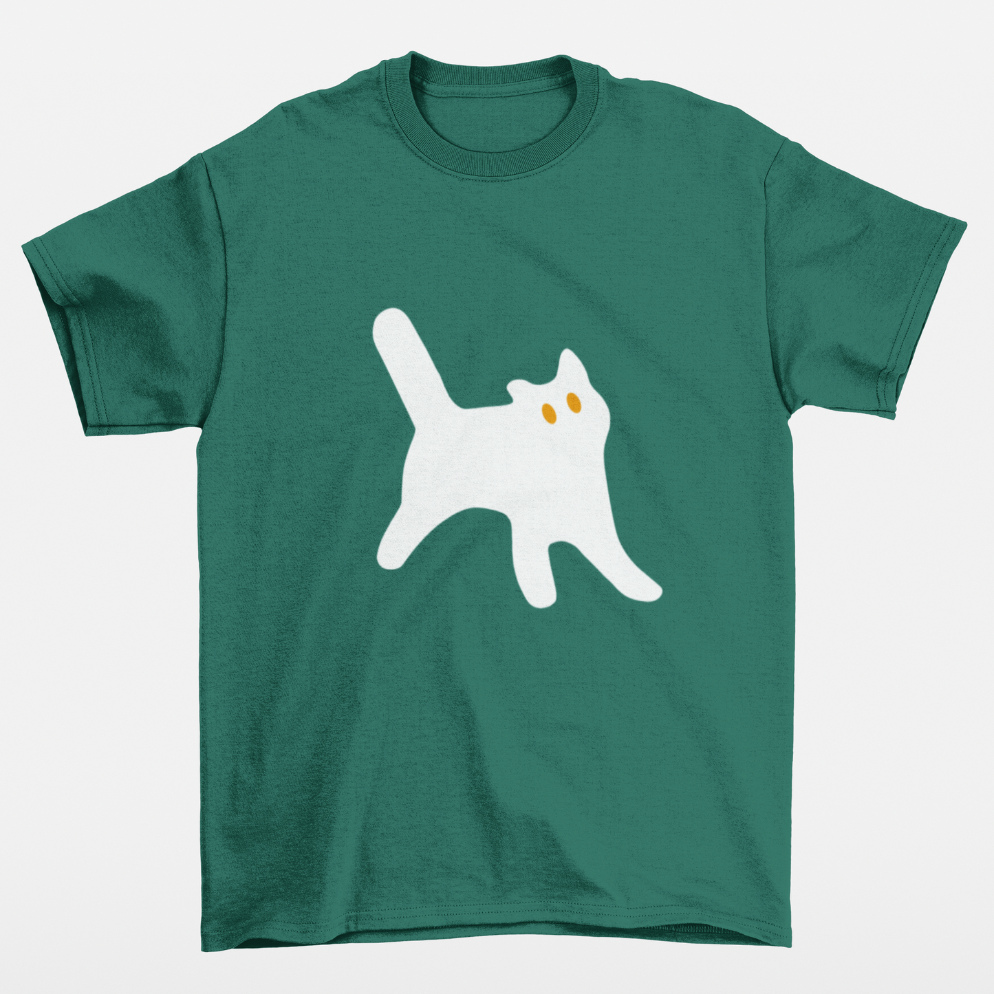 Camiseta Verde Básica estampa de gato branco