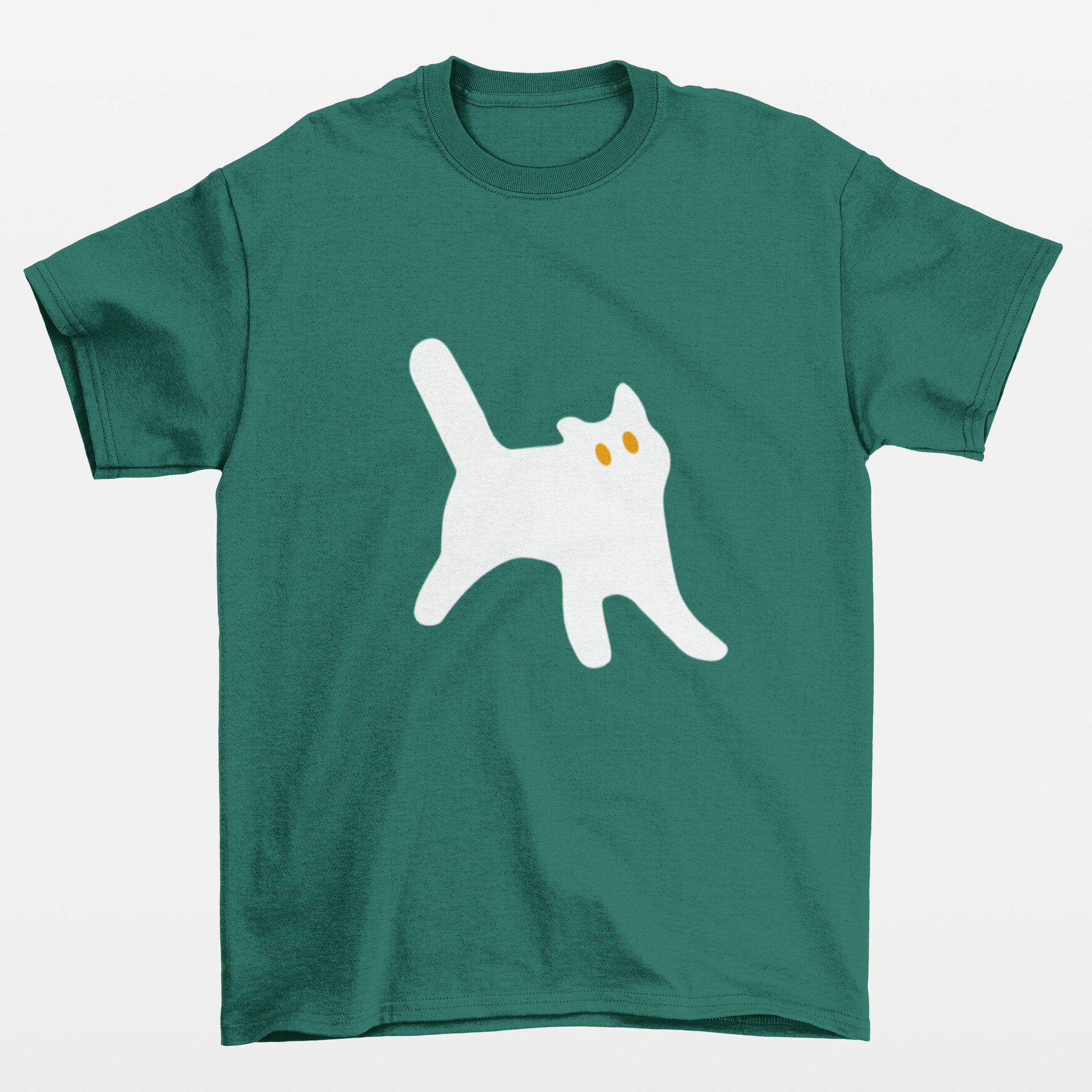 Camiseta Verde Básica estampa de gato branco