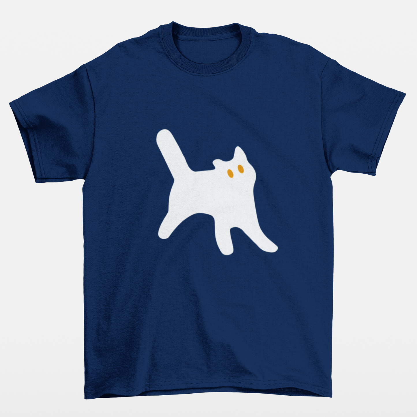 Camiseta Azul Marinho Básica estampa de gato branco