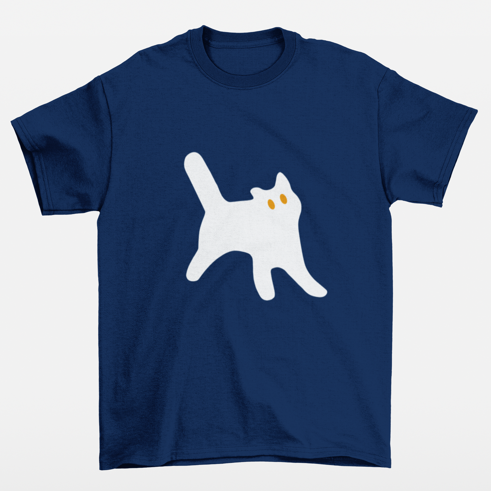 Camiseta Azul Marinho Básica estampa de gato branco