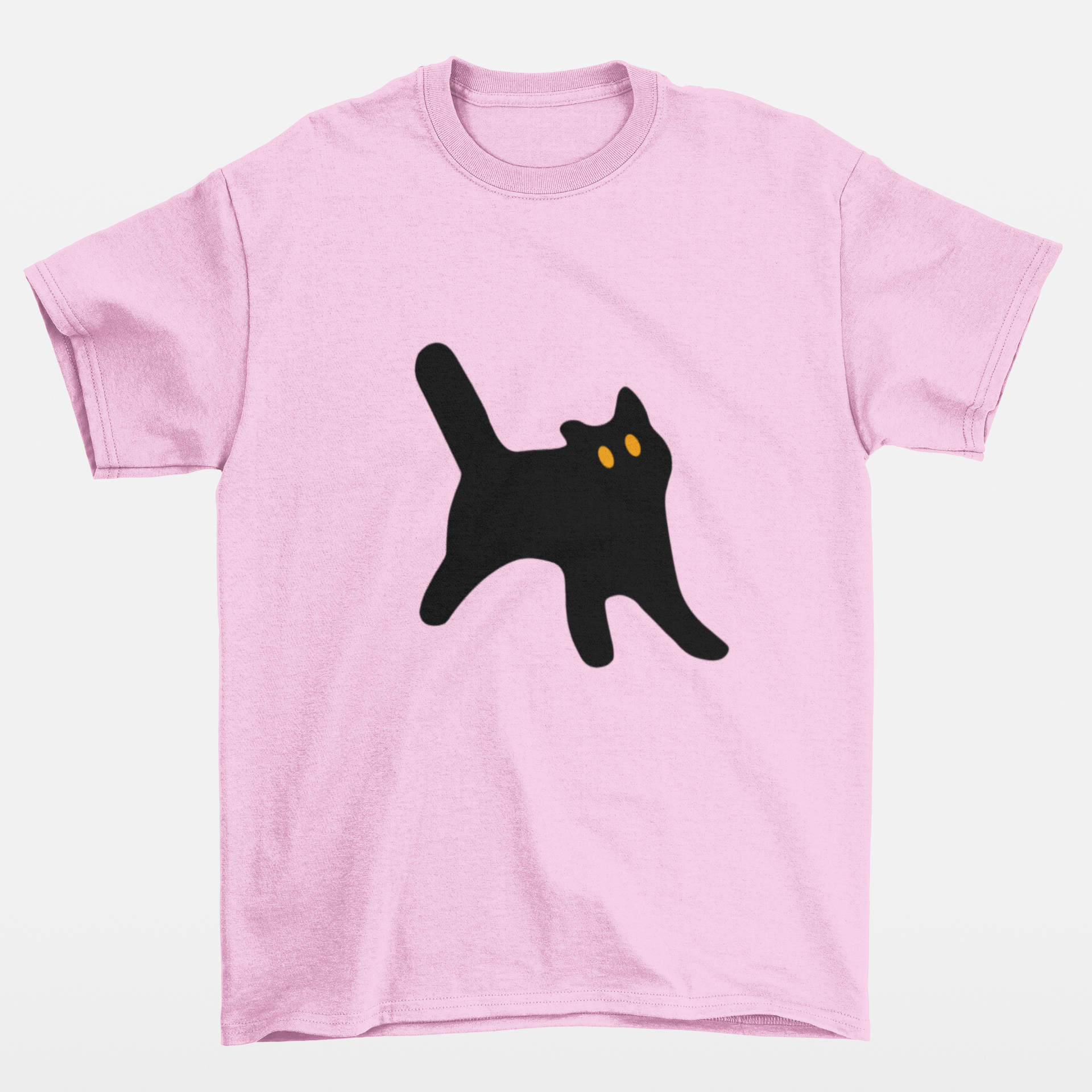 Camiseta Rosa Bebê Básica estampa de gato preto