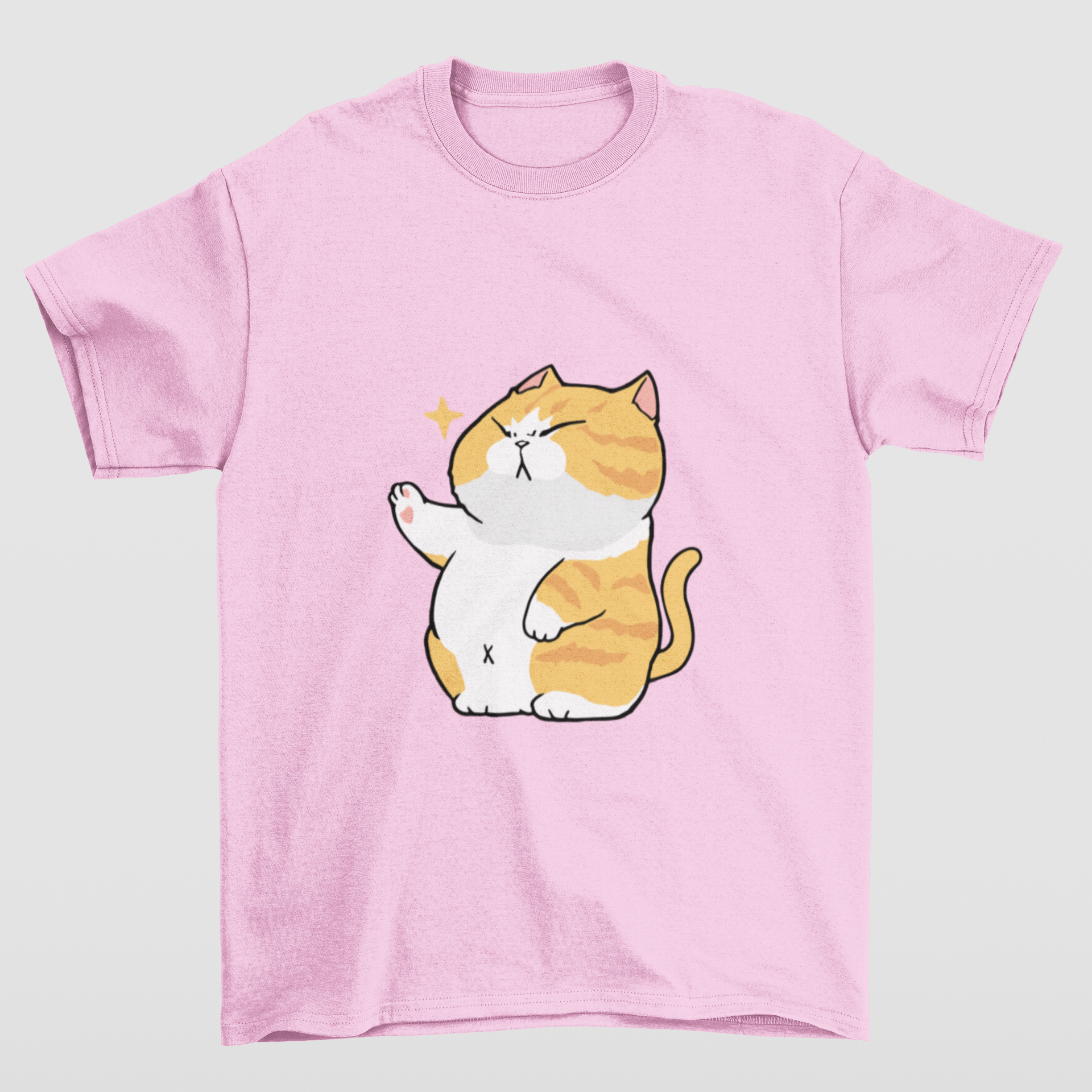 Camiseta Básica rosa bebê Estampa de gato