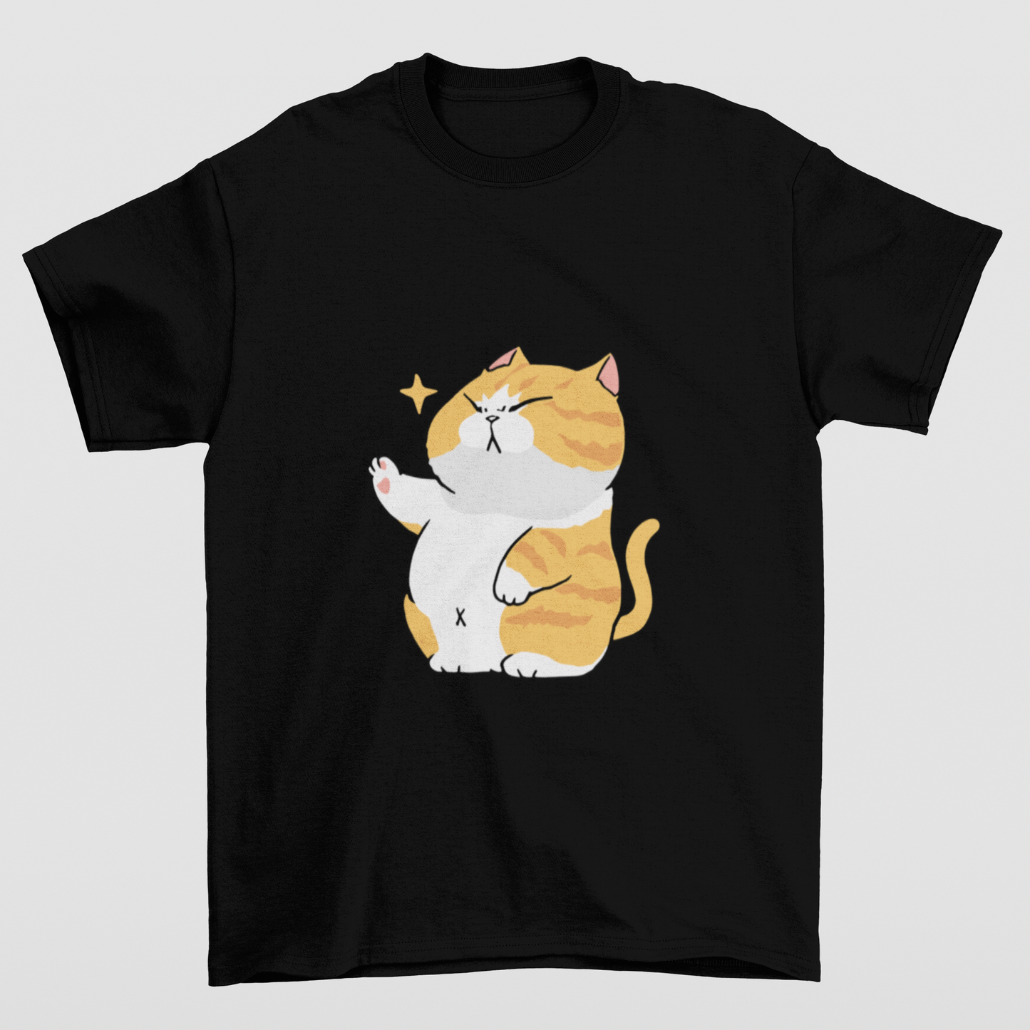 Camiseta Básica Preta Estampa de gato