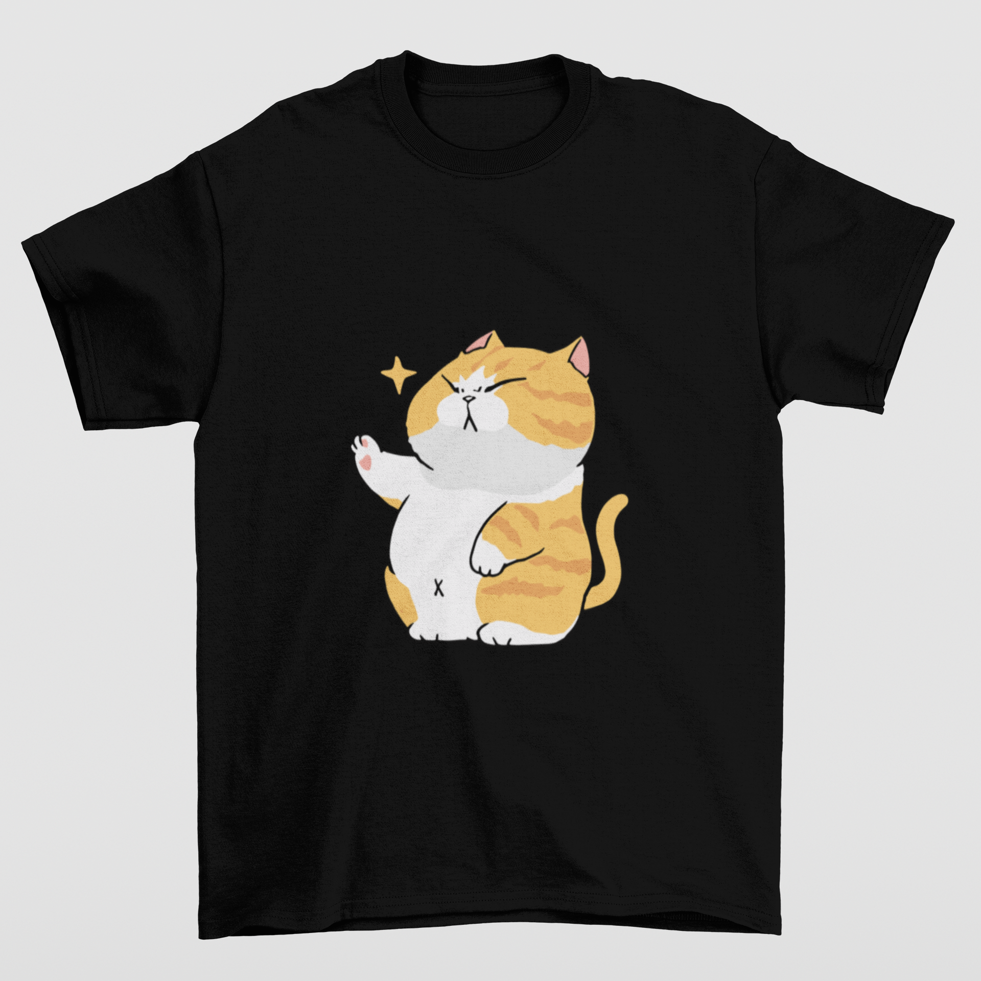 Camiseta Básica Preta Estampa de gato
