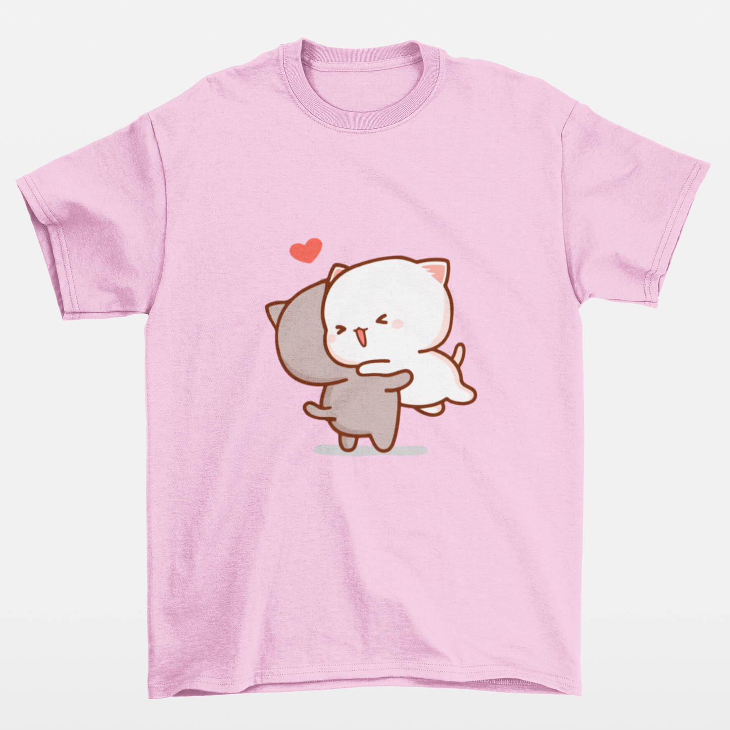 camiseta básica Rosa bebê Gatinhos se abraçando