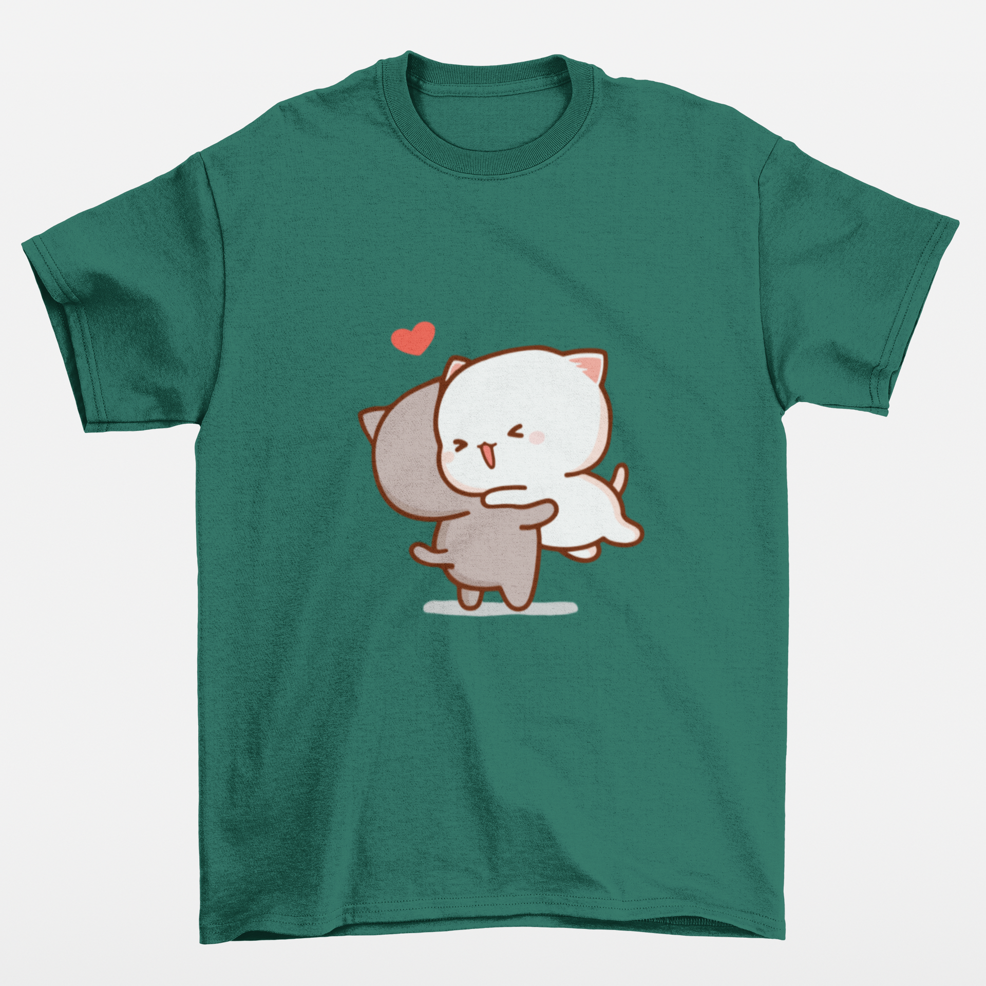 camiseta básica Verde Gatinhos se abraçando