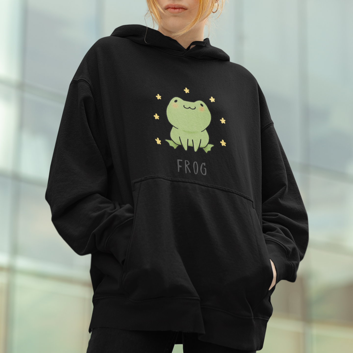 Moletom Canguru Unissex Cute Frog Flowers