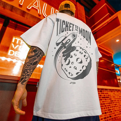 Camiseta Básica Com Estampa Foguete Astronauta- branco