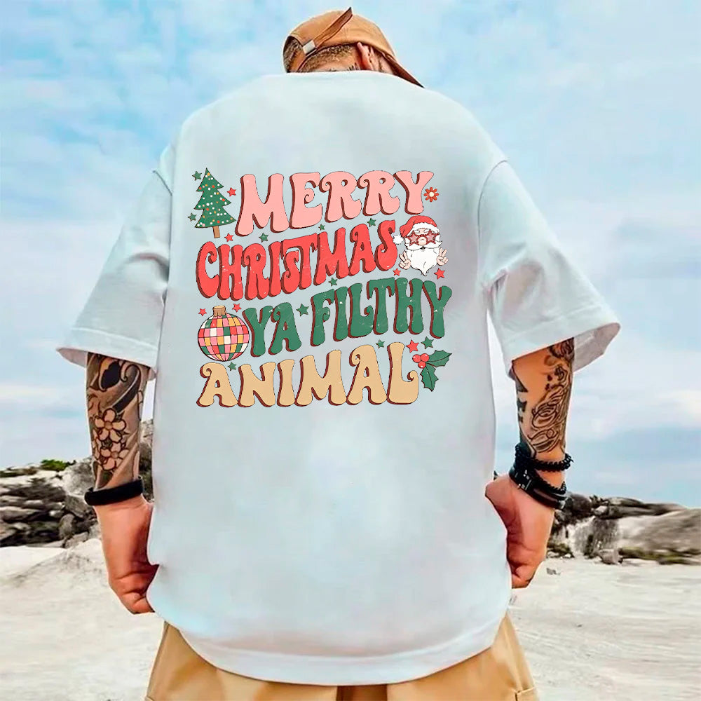 Camiseta Básica Merry Christmas Ya Filthy Animal