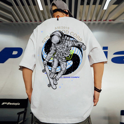 Camiseta Básica Algodão Manga Curta Astronauta de Skate