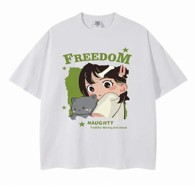 Camiseta Infantil Freedom Cute Cat and Girl