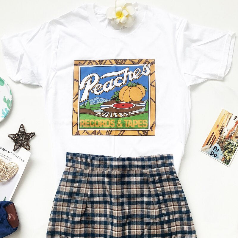 Camiseta Básica Algodão Vintage Fashion Peaches Records