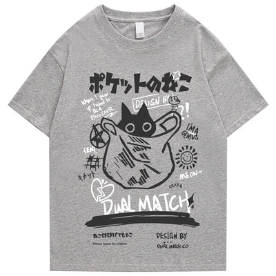 Camiseta Básica Unissex Dual Match Cat Bag Cute