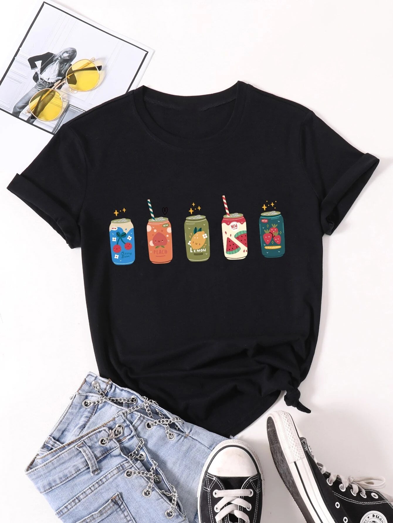 Camiseta Feminina Refrigerante Fofo Cute Sabores Colorido