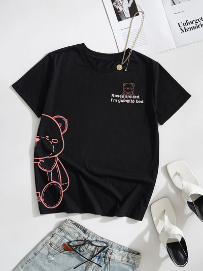 Camiseta Feminina Urso Rosa Estiloso Mulher