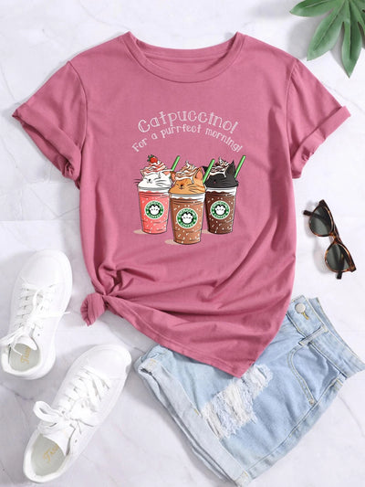 Camiseta Feminina Frapuccino de Gato Fofo Starbucks