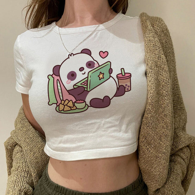 Camiseta Cropped Panda Petiscos e Bebida