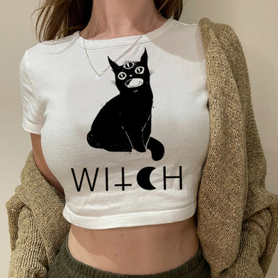 Camiseta Cropped Witch Cat