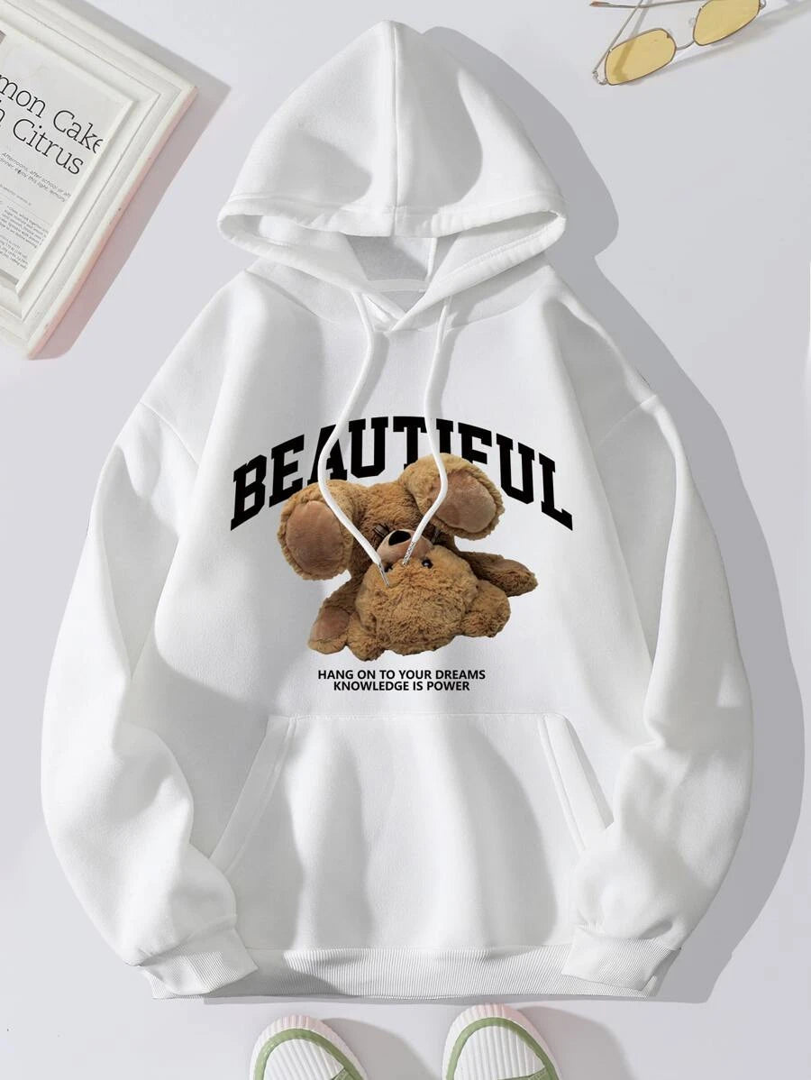 moletom canguru com estampa ursinho de ponta cabeça - Branco