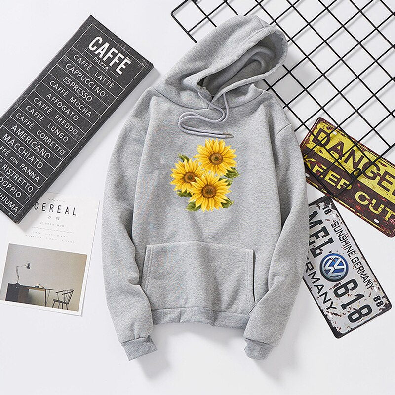 Blusa Moletom Canguru Girassóis Flores  - cinza