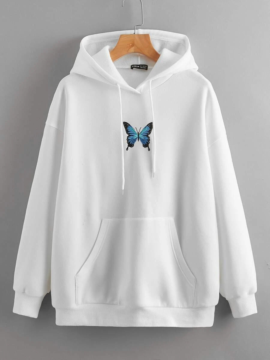 Moletom Canguru Blue Butterfly Branco