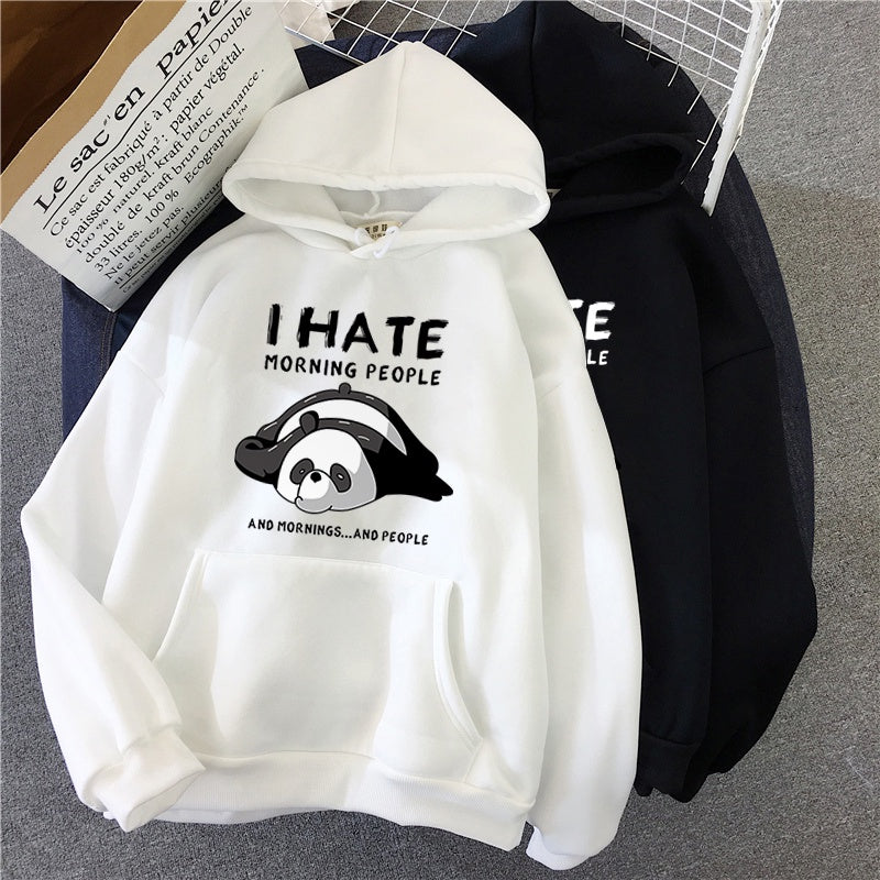 moletom canguru com estampa panda preguiçoso - branco