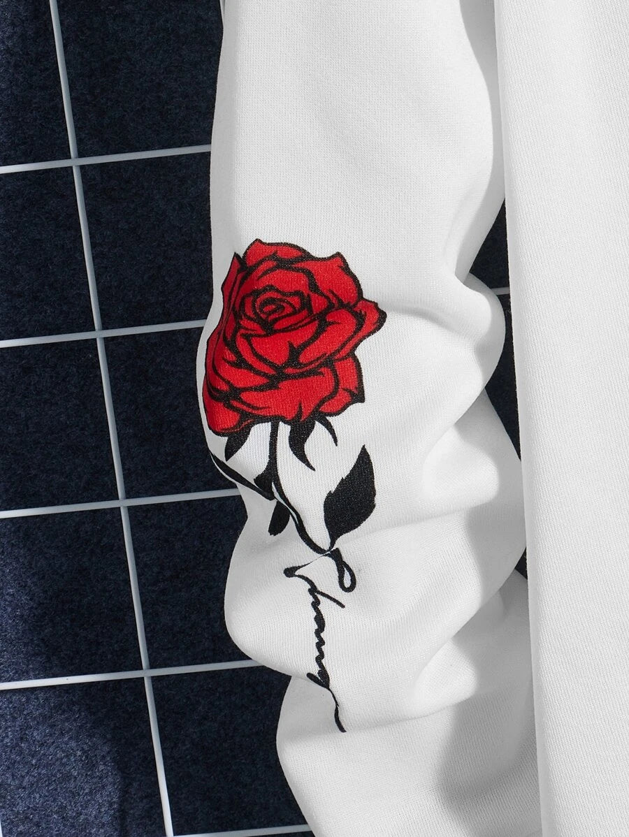 moletom canguru com estampa rosa vermelha