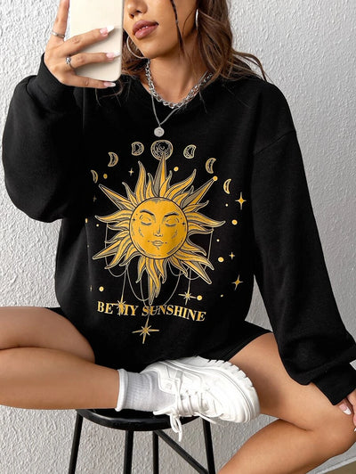 Moletom gola redonda com estampa sol e lua
