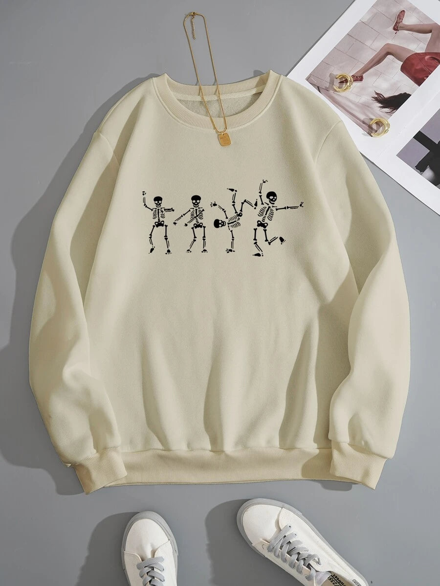 Blusa Moletom Gola Redonda Dancing Skeleton - pérola