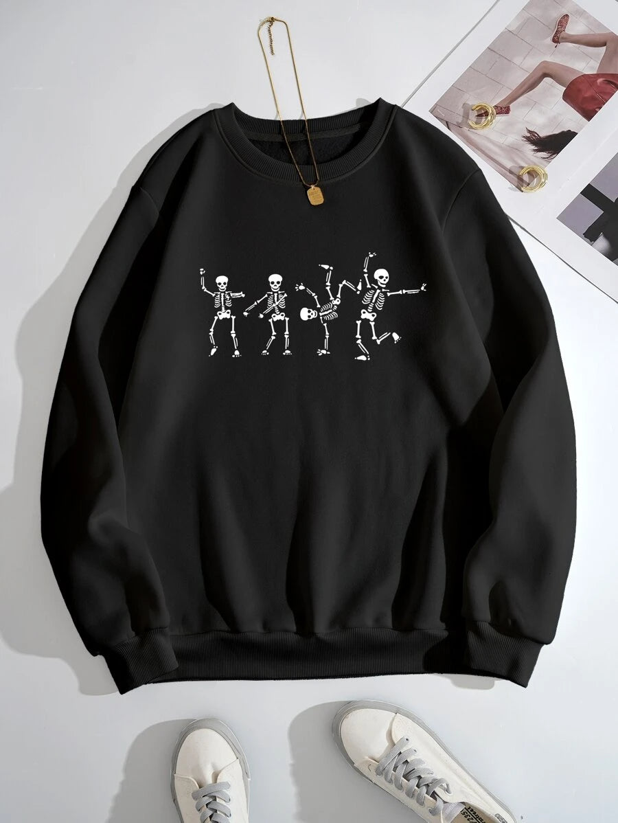Blusa Moletom Gola Redonda Dancing Skeleton - preto
