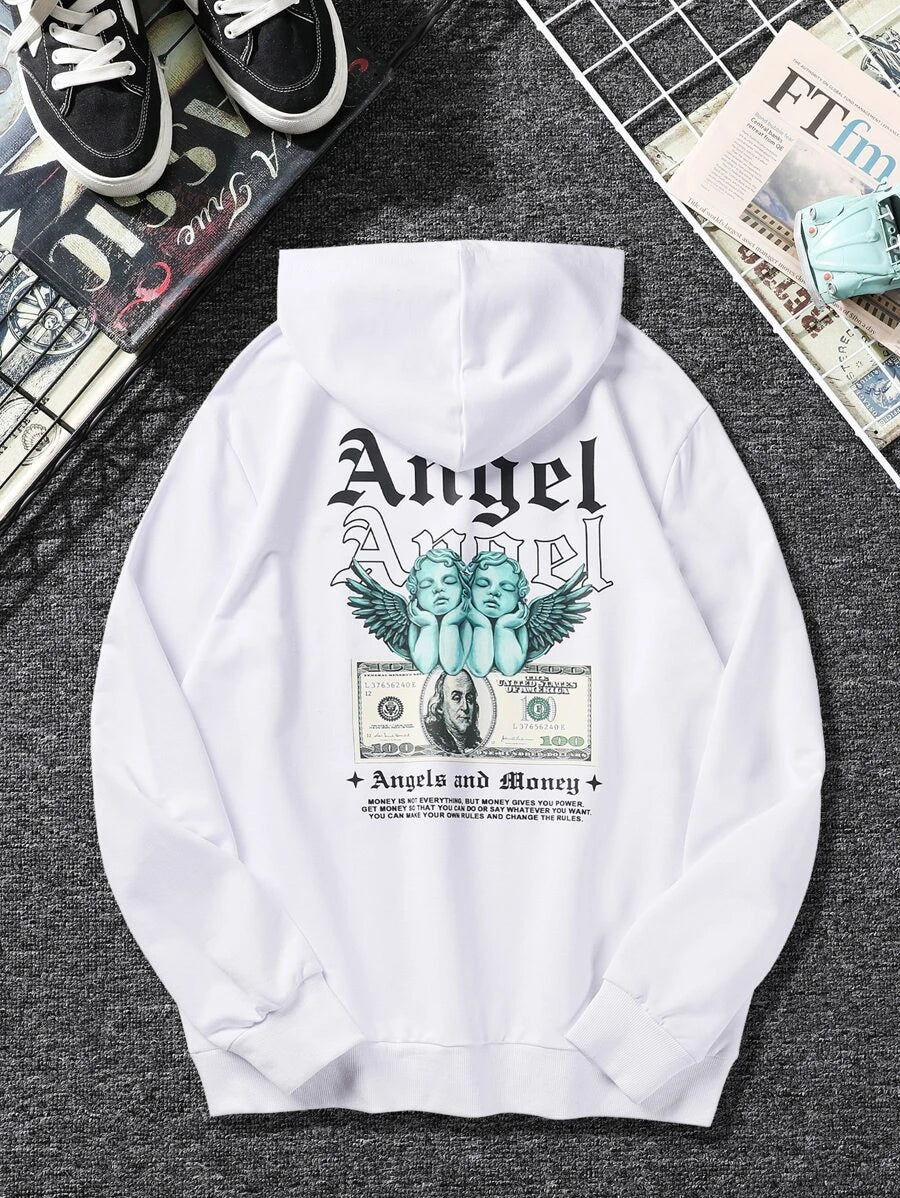 moletom canguru com estampa angel dinheiro - Branco