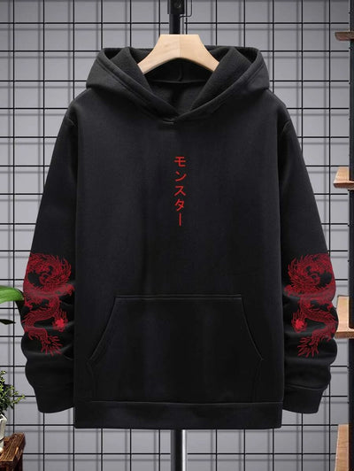 Blusa Moletom Masculino Dragão Vermelho Chinês - preto