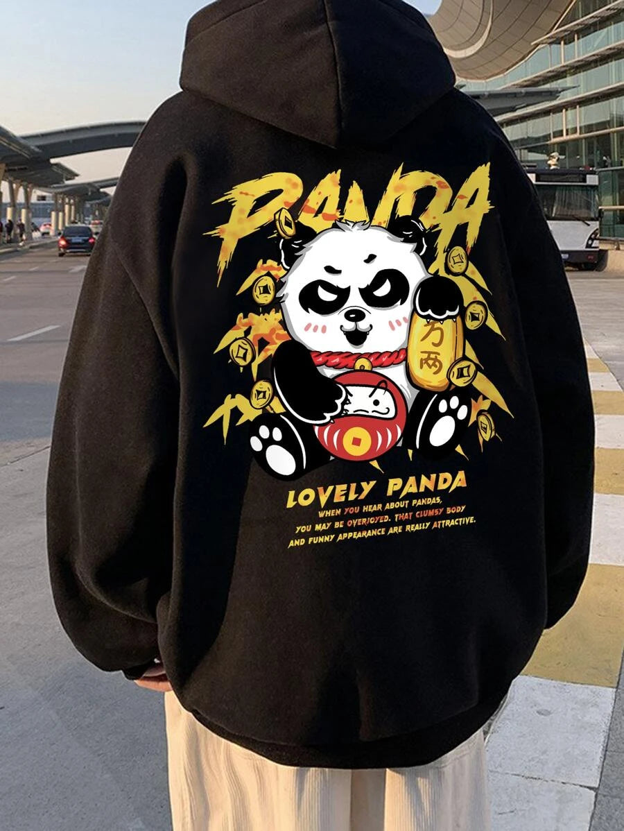 Moletom canguru com estampa panda da sorte - Preto