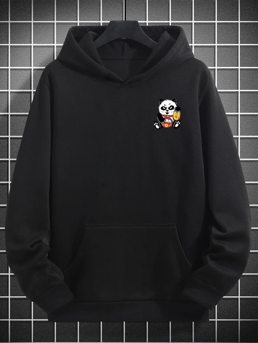 moletom canguru com estampa panda da sorte - Preto