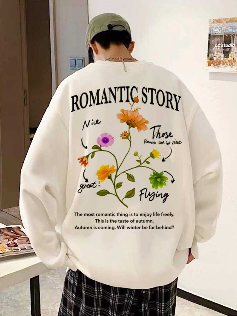 Moletom masculino com estampa romantic story flores