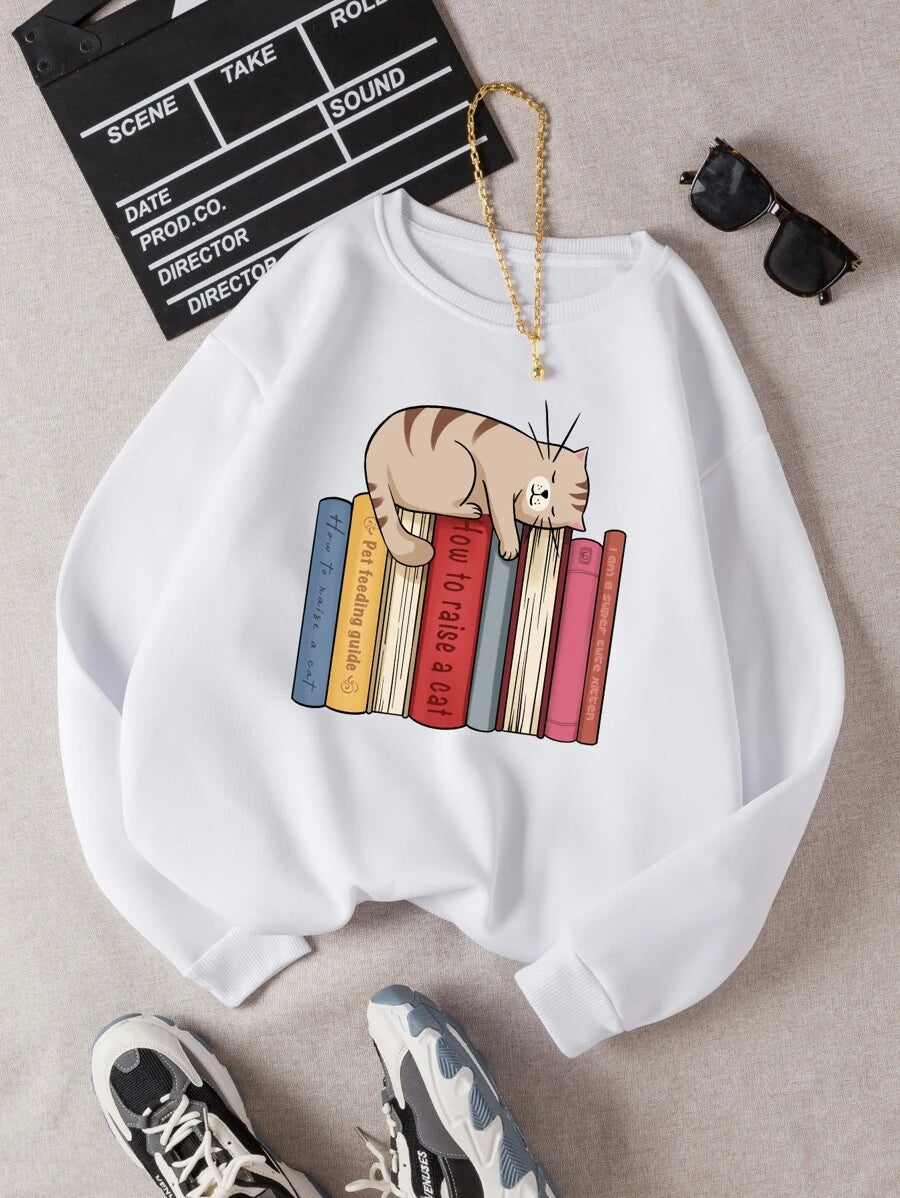 Moletom Gola Redonda Unissex Meow Books Branco