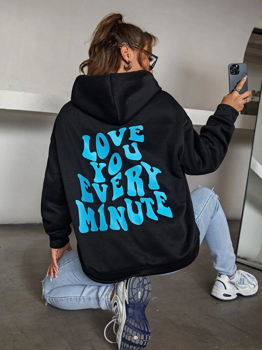 moletom canguru com estampa love you - PRETO