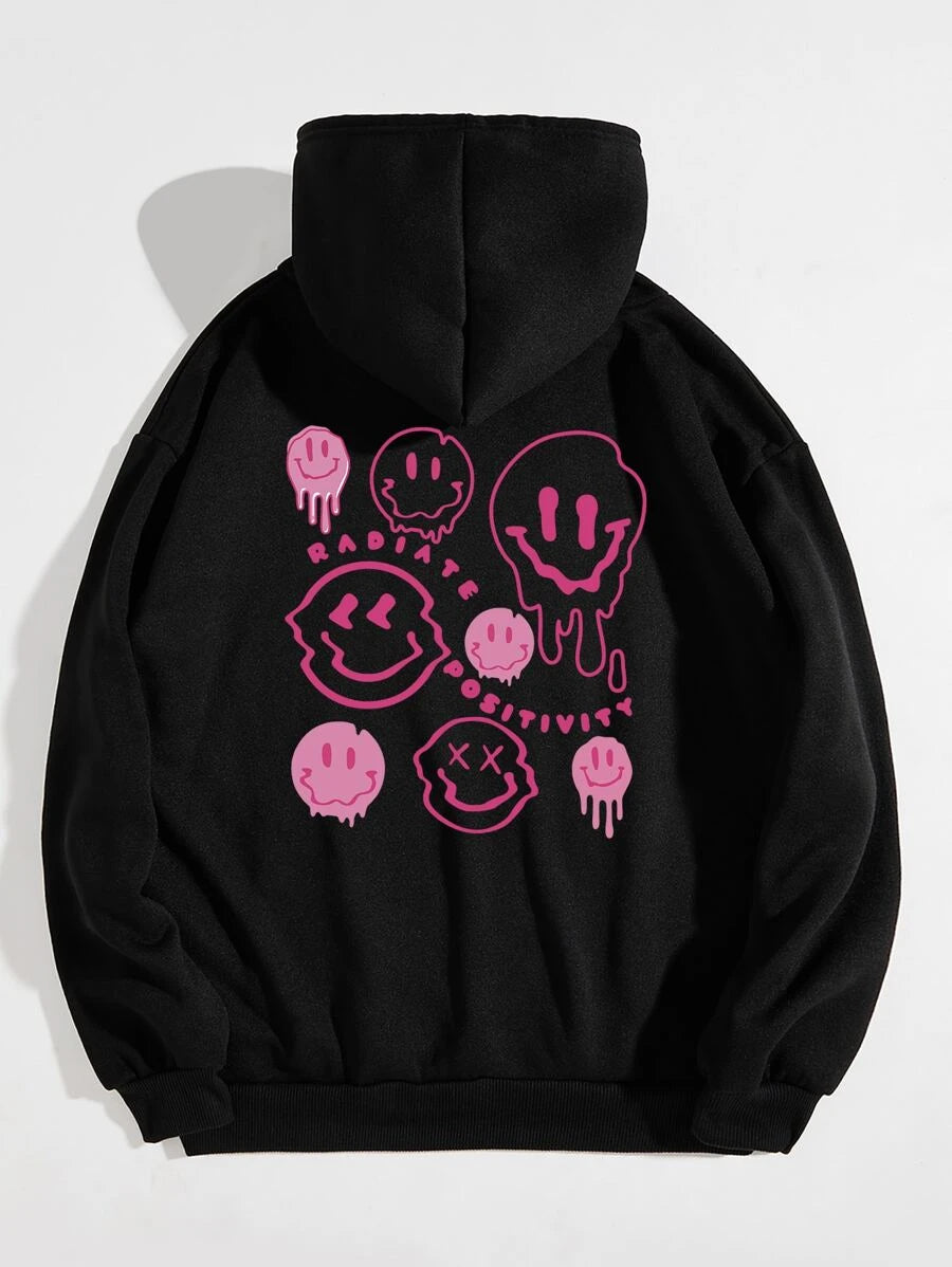 Moletom canguru com estampa rosto rosa emoji