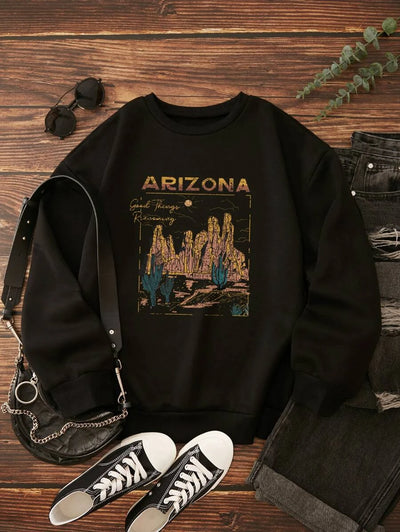 Moletom gola redonda com estampa deserto arizona