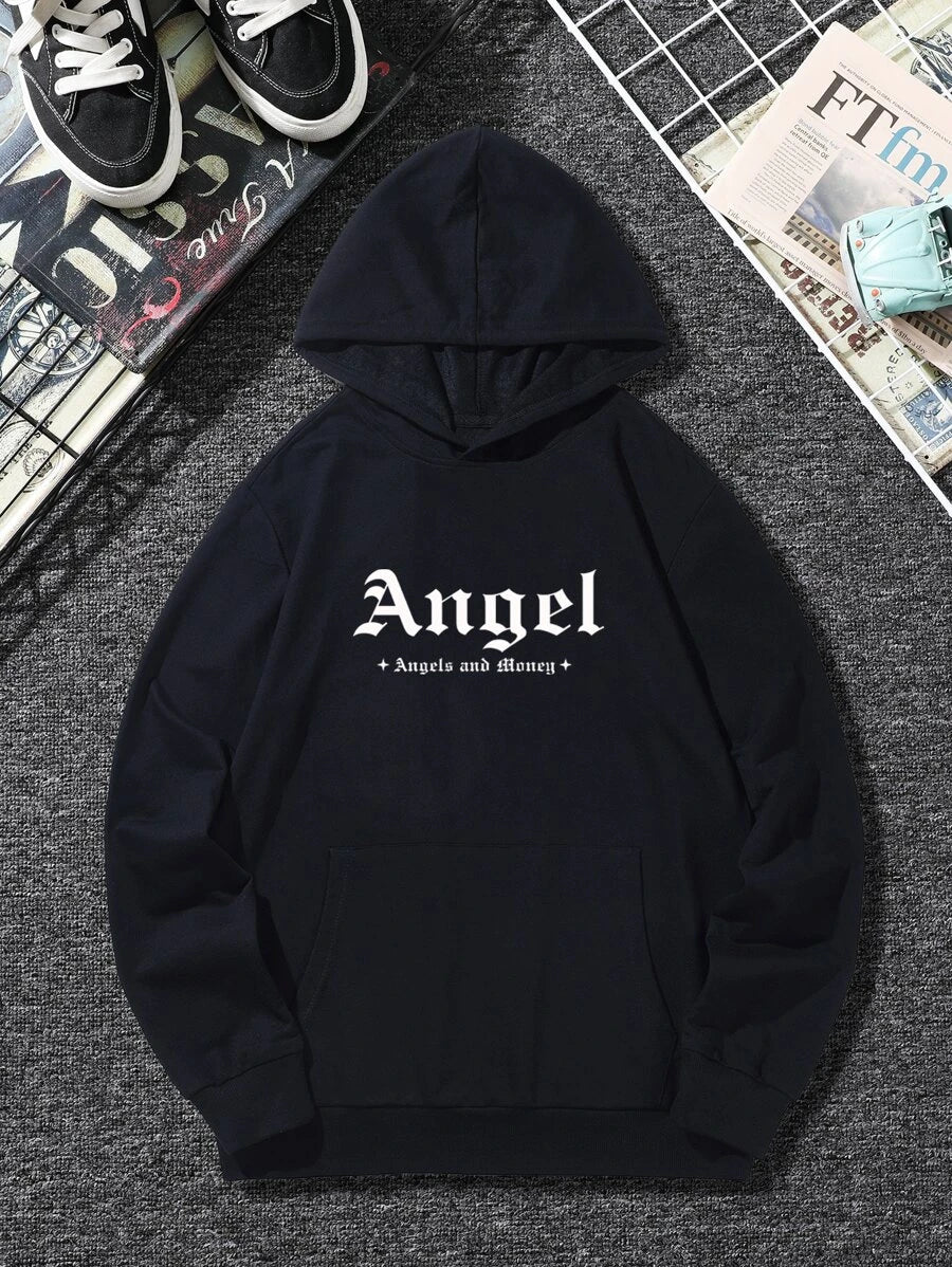 moletom canguru com estampa angel dinheiro - Preto