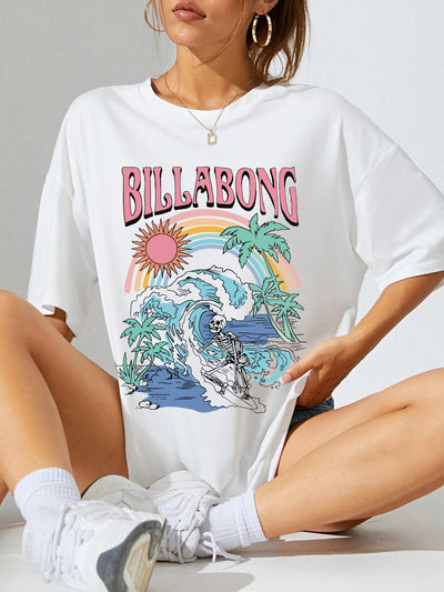Camiseta Básica Com Estampa Esqueleto Surfista