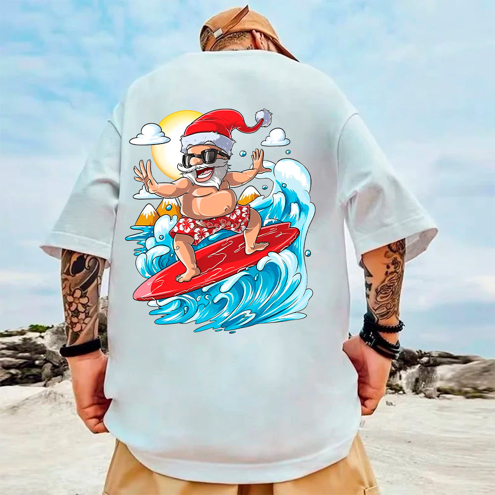 Camiseta Básica Unissex Com Estampa Papai Noel Surf