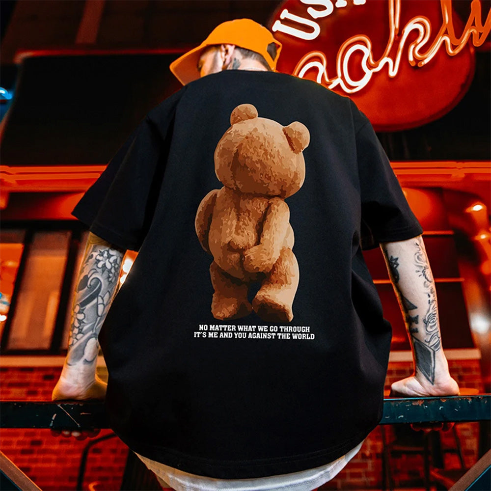 camiseta básica preta com estampa ursinho engraçado - Preto