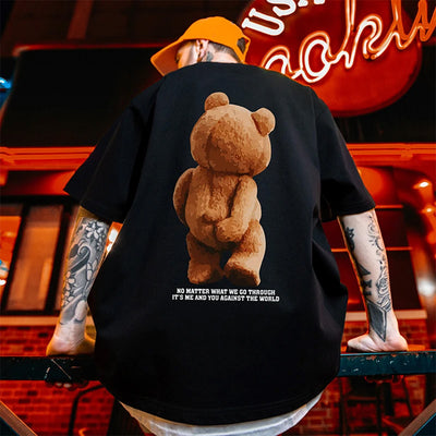camiseta básica preta com estampa ursinho engraçado - Preto