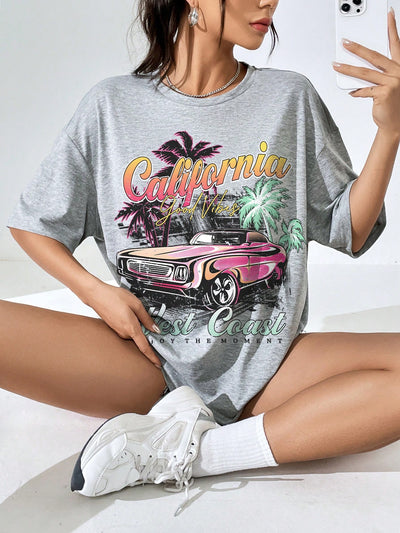 Camiseta Básica Com Estampa Carro Rosa